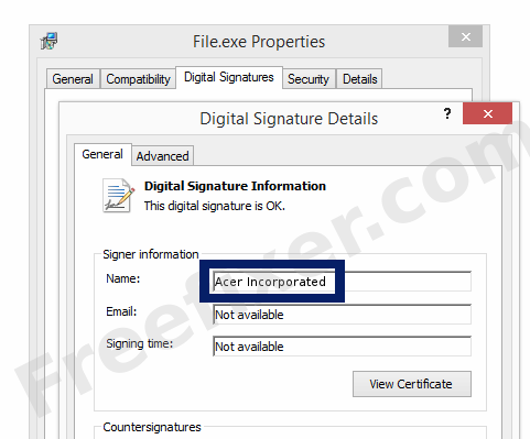 Screenshot of the Acer Incorporated certificate